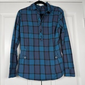 Kuhl Plaid Pullover 1/2 Button Long Sleeve Flannel Shirt Womens Sz Small Outdoor